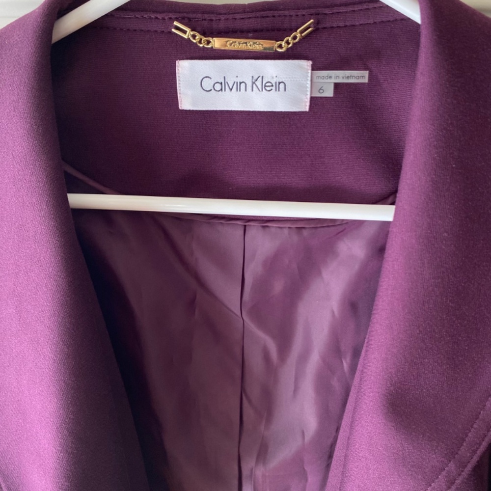 NWT Plum Purple Flyaway Open Front Blazer Calvin Klein Sz 6 - Picture 5 of 7